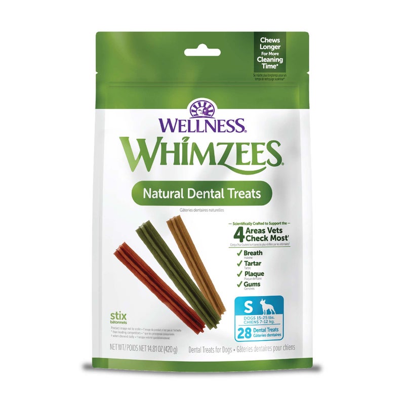 Whimzees Wellness Stix Dog Dental Treats, Natural Chews, Small Size Stick, (28 Count) - Image 1